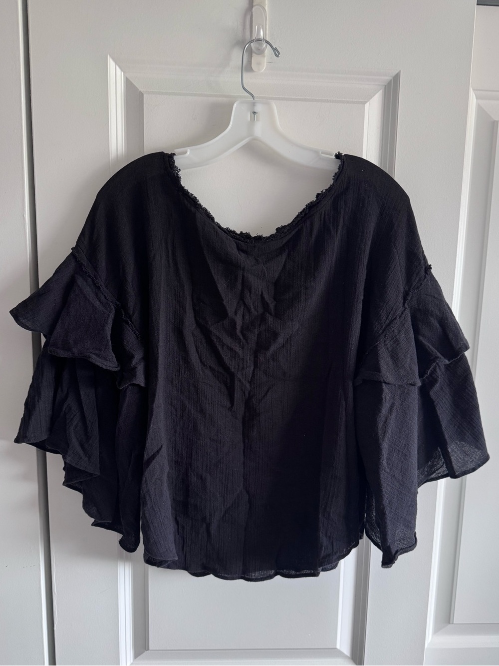 Free People Black Boho Flutter Sleeve Peasant Blouse 100% Cotton